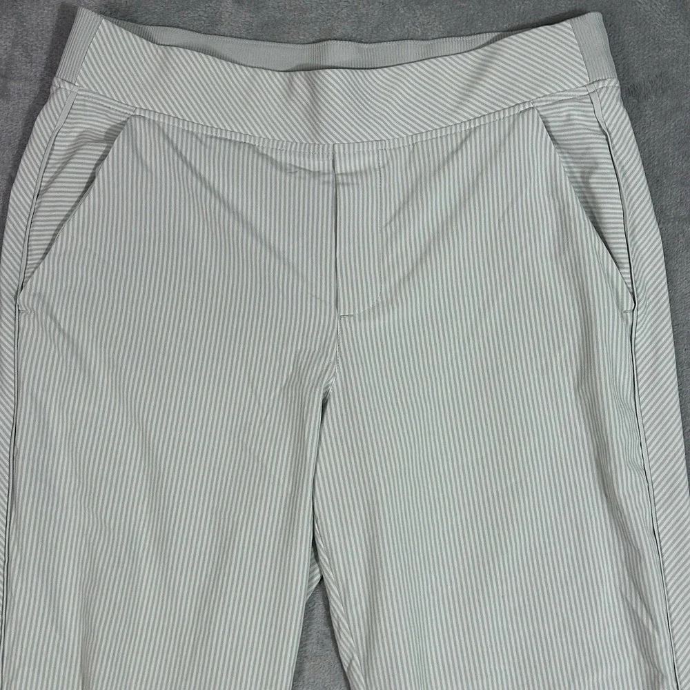Athleta Womens 8P Striped Pull On Trousers Jogger Pants Gray White Stretch - Picture 2 of 6